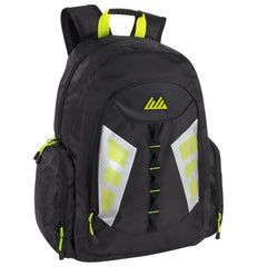 19 Inch Bulk Multi-Pocket Reflective Backpack with Laptop Section - Black