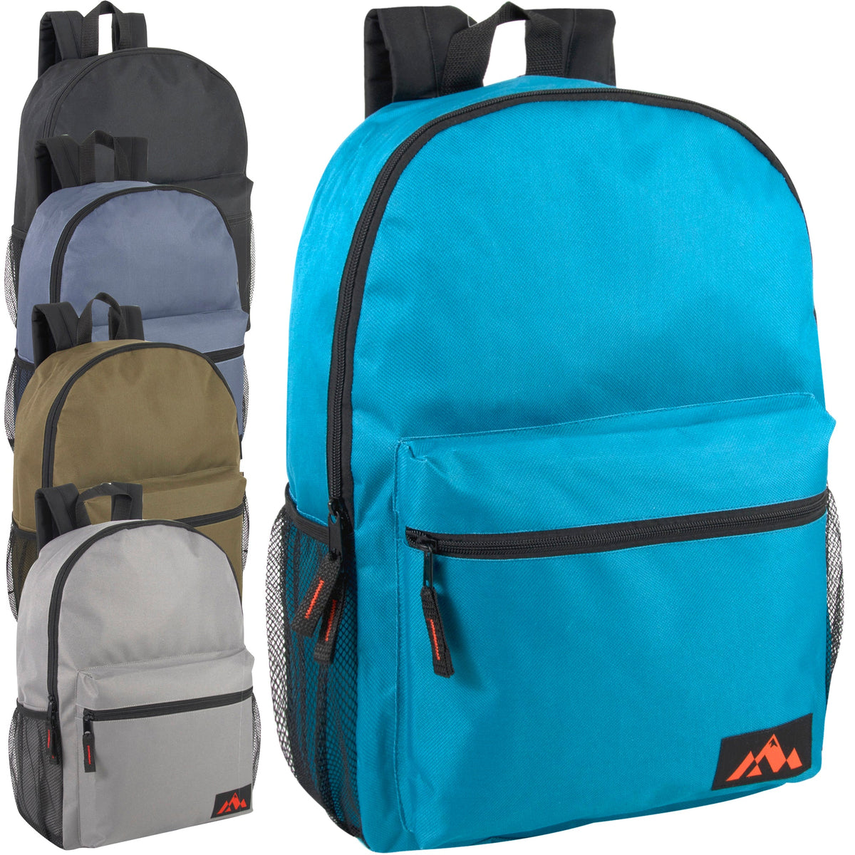 18-Inch Bulk Trailmaker Boy's Assorted Colors Backpack with Side Mesh Pocket - 5 Colors