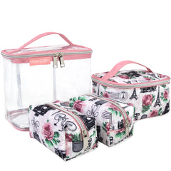 4 Piece Paris & Roses Print Cosmetic Set