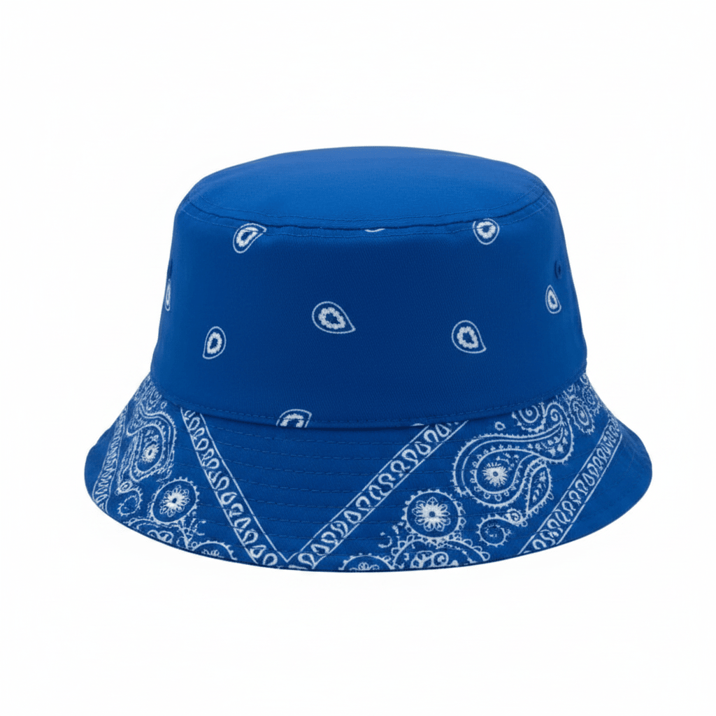 22" Circ. Red & Blue Bandana-Print Polyester Bucket Hats-Random Sold Individually
