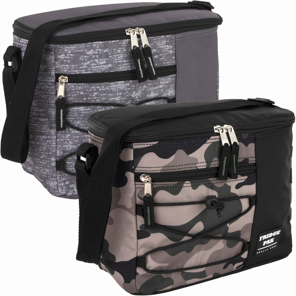 Fridge Pak 12-Can Printed Cooler Bag With Front Zippered Pocket - Camo & Heather