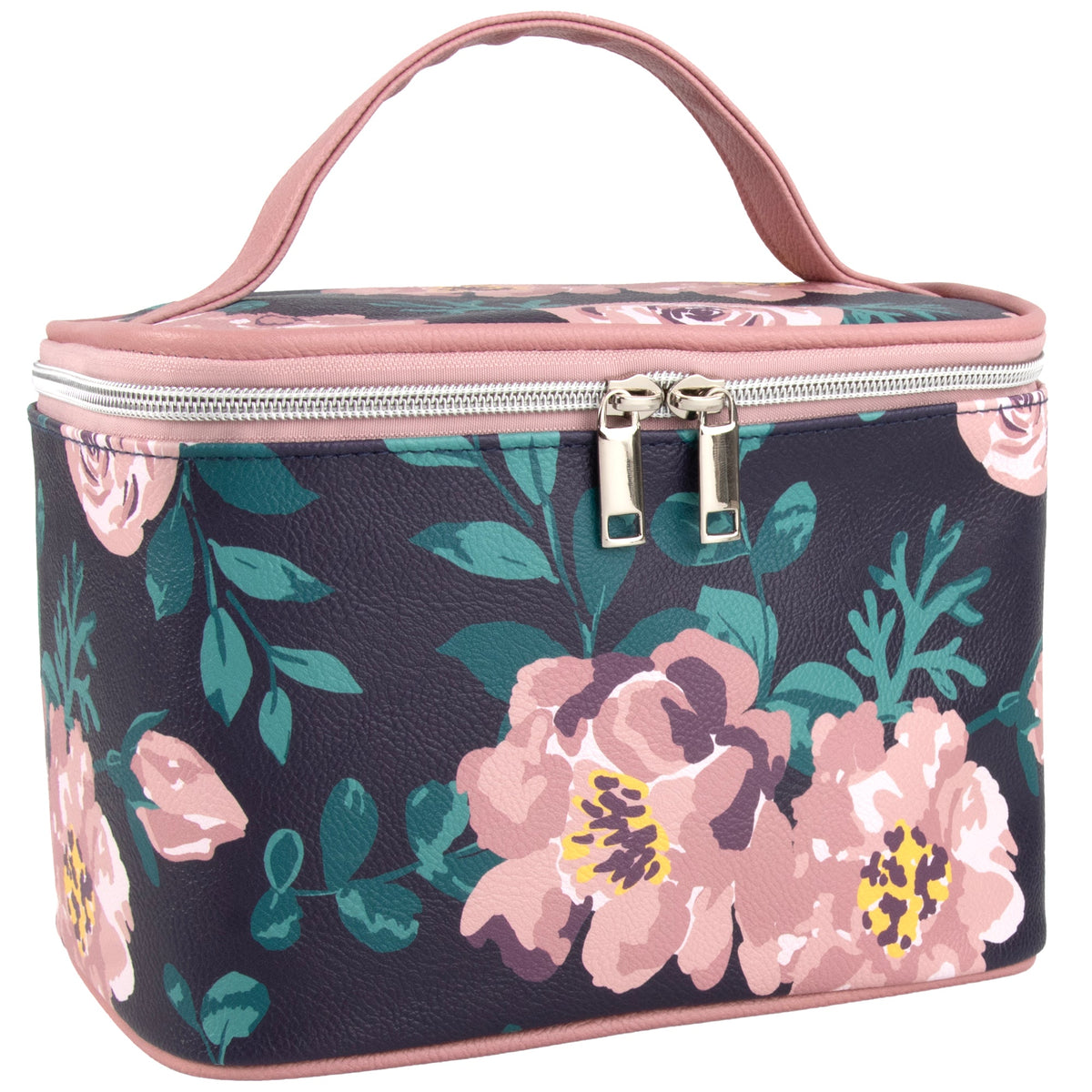 Vegan Leather Cosmetics Travel Case - Rose Print