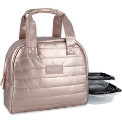 Quilted Metallic Lunch Tote With 2 Reusable Containers - Gold