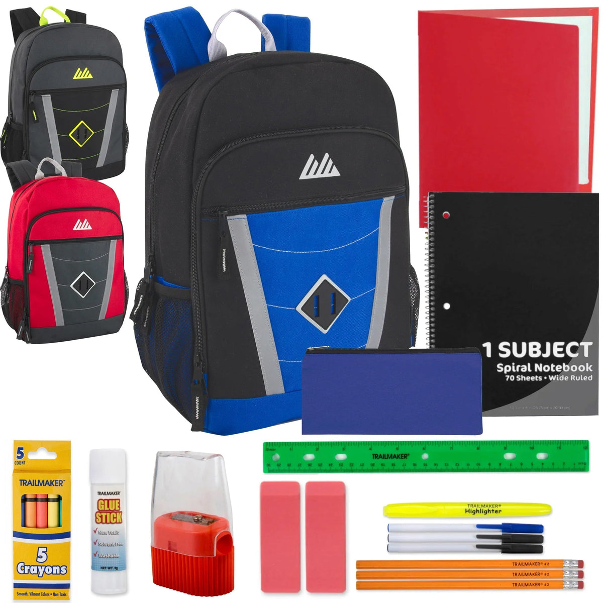 18-inch Multi-Pocket Reflective Backpack with 20-Piece School Supply Kit - Boys