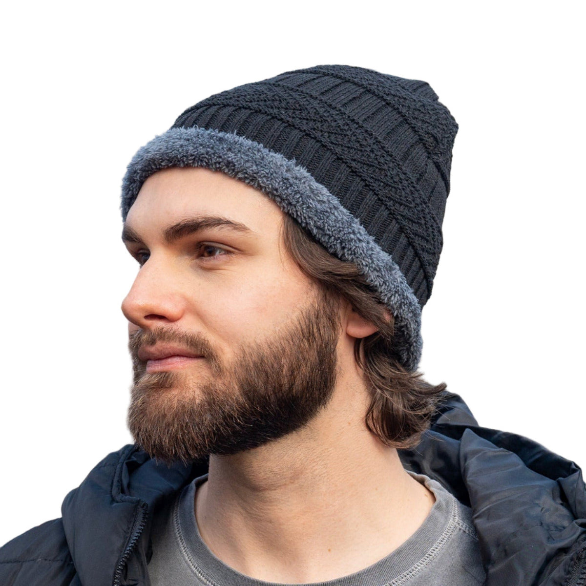 Ultra-Warm Sherpa Knit Hat Beanie - Black