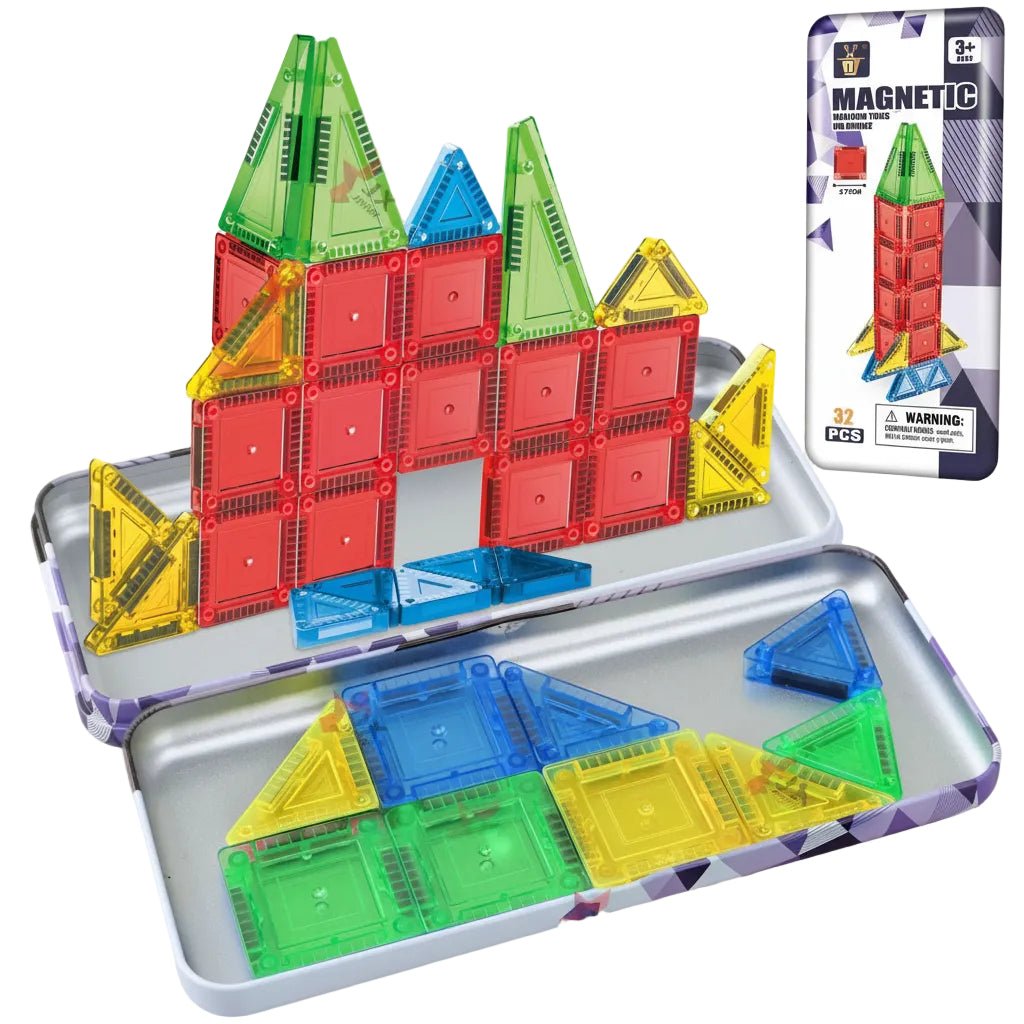 32 Piece Mini-Magnetic Tile Set | STEM Building Toy for Kids