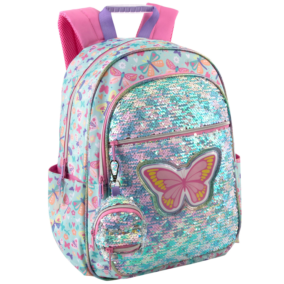 17-Inch Bulk Sequined Butterfly Children's Backpack with Matching Coin Purse