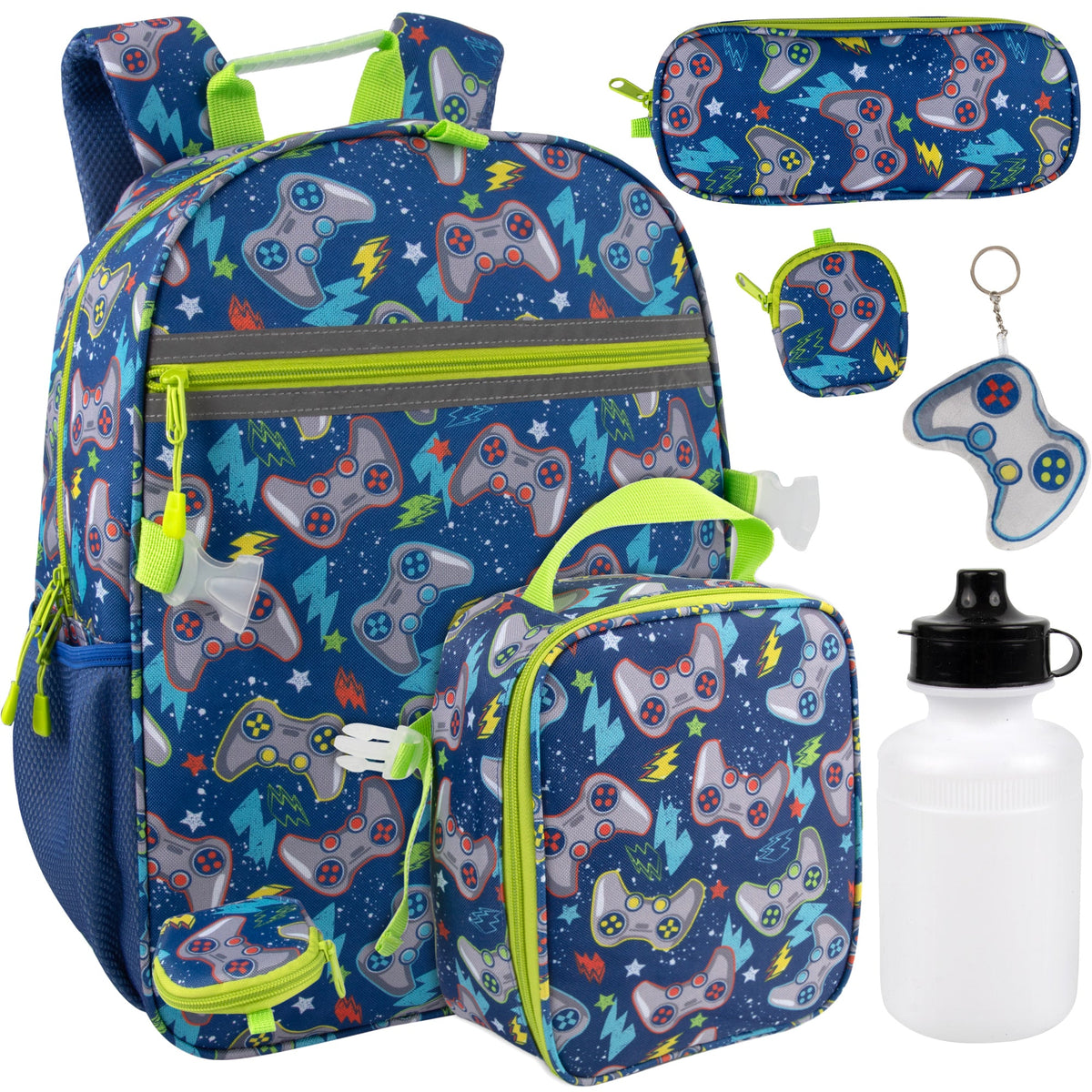 6-in-1 Gamer Themed Printed Backpacks Including bottle, Lunch Bag, Pencil Case & Accessory Pouch
