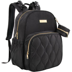 Baby Essentials Front Quilted Pocket Diaper Bag Backpack + Changing Pad + Pacifier Pouch - Black