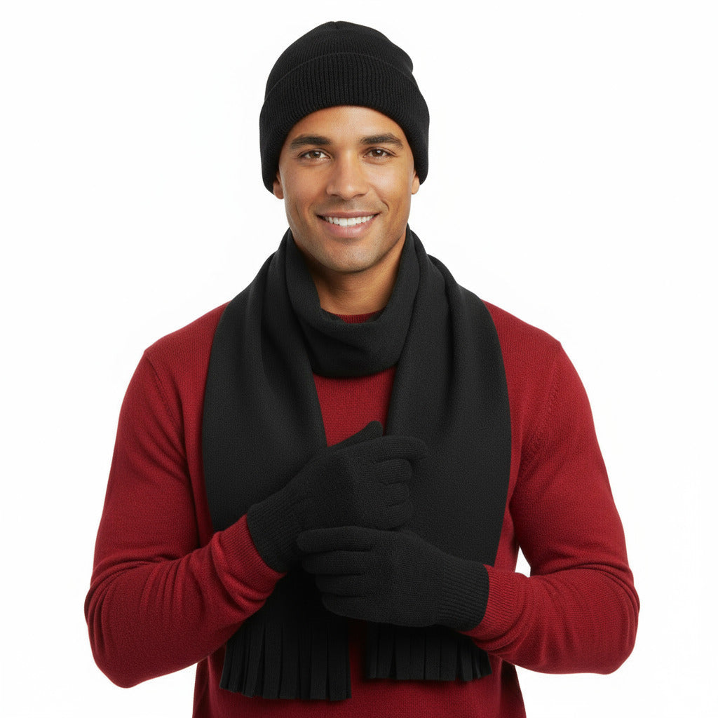 Winter Accessories Gift Set with Hat, Gloves, & Scarf - Black