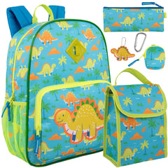 6-in-1 Bulk Children's Dinosaur Printed Backpack Set with Lunch Bag, Pencil Case & Tech Pouch