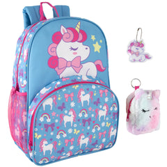 17-Inch Bulk Children's Unicorn Theme Backpack Set with Matching Mini Bag & Keychain