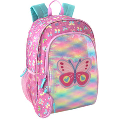 17-Inch Bulk Children's Sequined Butterfly Backpack with Matching Coin Purse