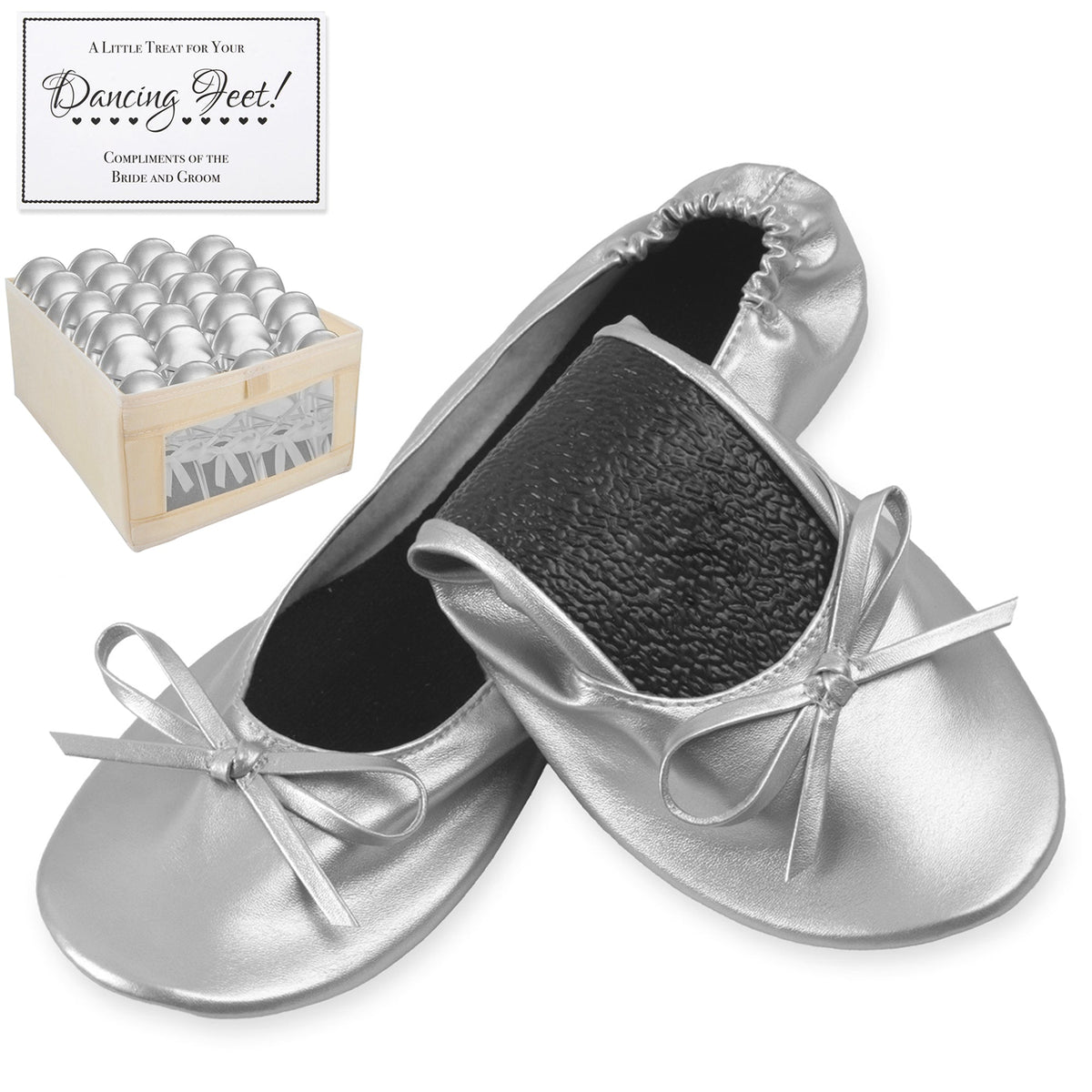 Women's Wedding Ballet Shoes With Display Box & Sign - Silver