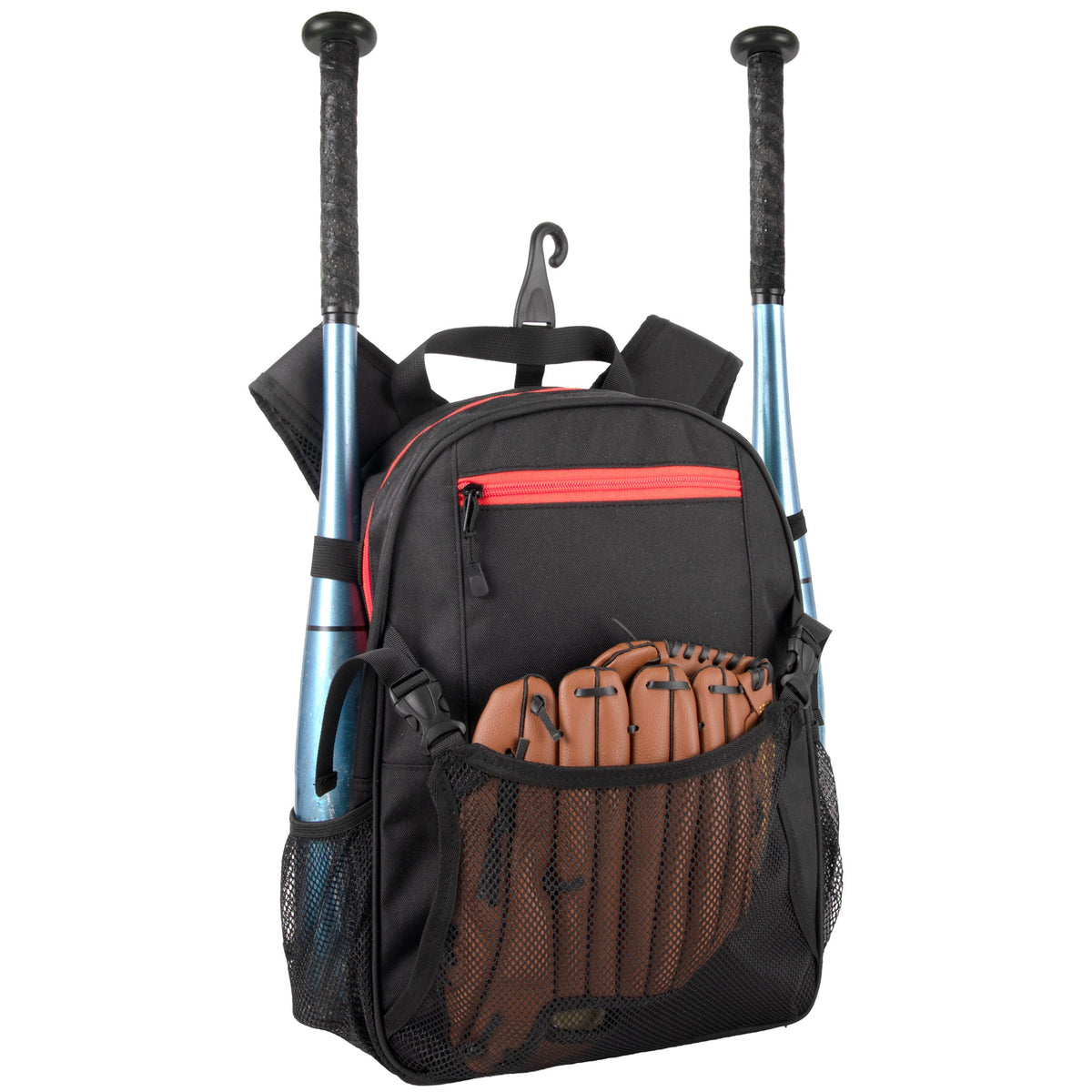 Youth Baseball & Softball Backpack with Bat + Glove Pockets - Black