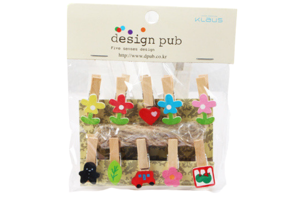 Flower Theme Wooden Clip with Twine