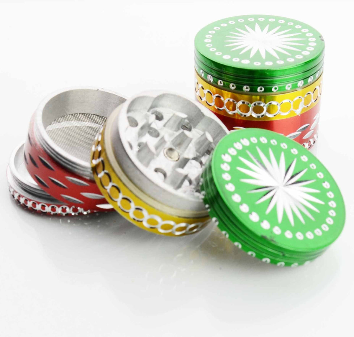 56MM  Metal Rasta Colored Grinder Diamond Cut
