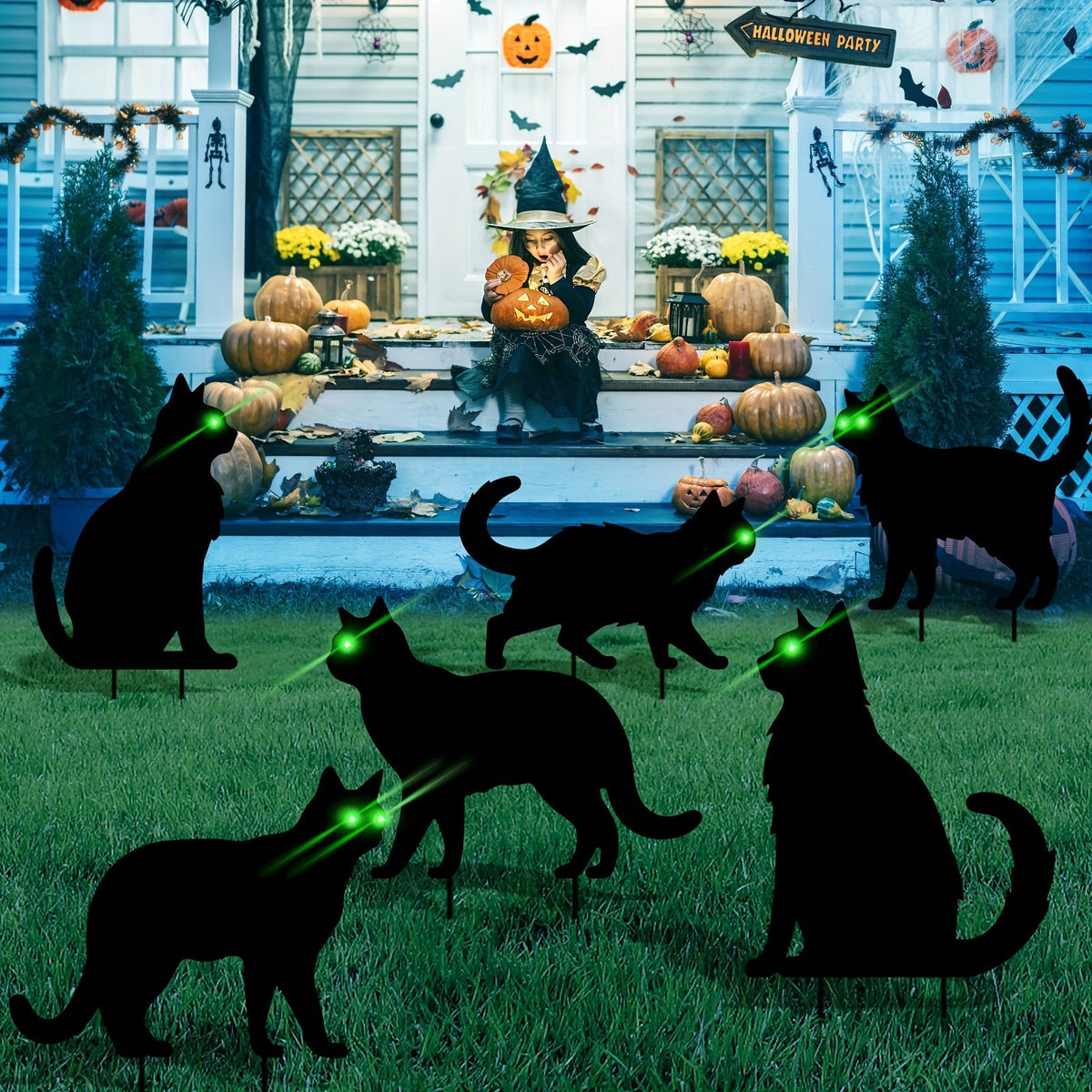 1707BA 6 Pack Black Cat Halloween Decorations Plastic Yard Signs With Stakes, Halloween Decorations Outdoor, Scary Silhouette With Glow In Dark Eyes For Outdoor Yard Lawn Garden Halloween Decor