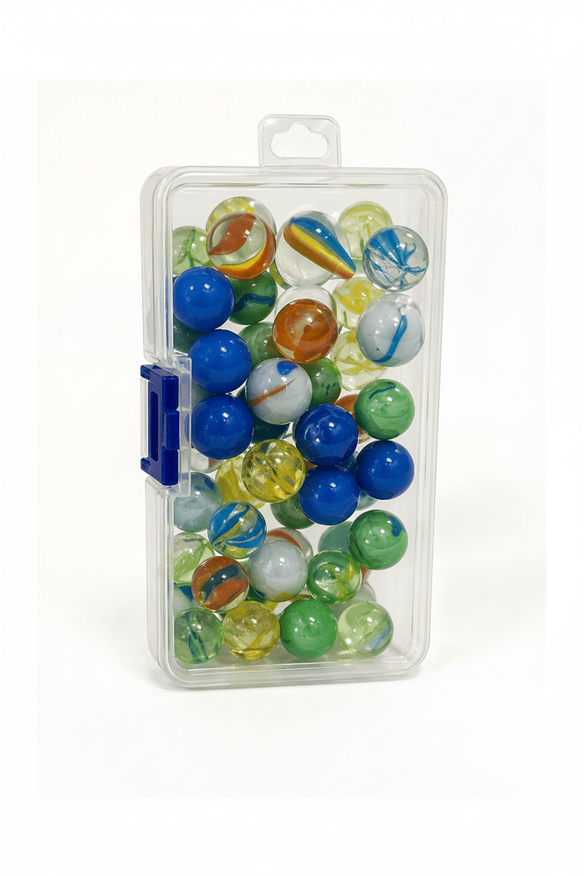 50-Piece Marble Set in Plastic Container | 49 Playing Marbles + 1 Shooter