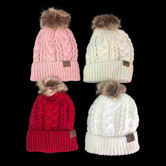 Ladies Winter Beanie Double  Pom Pom
