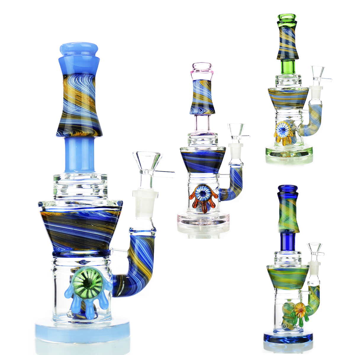 10" Water Pipe Inside Marble Art Water Pipe with Locket and 14mm Male Bowl