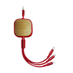 Wooden 3-in-1 Retractable Data Cable (Deliver in 4-6 weeks)
