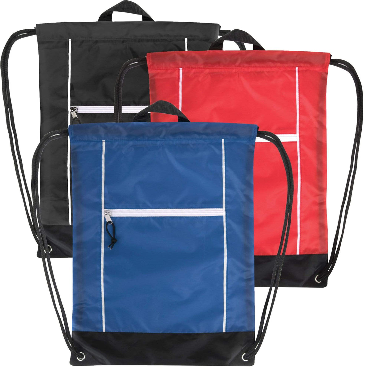 18-Inch Front Zippered Drawstring Backpack - 3 Color Assortment