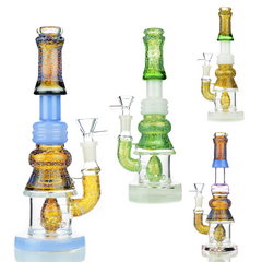 10" Water Pipe Bubble Trap Art with M9 Perc and 14mm Male Bowl - Gold Fume Glass