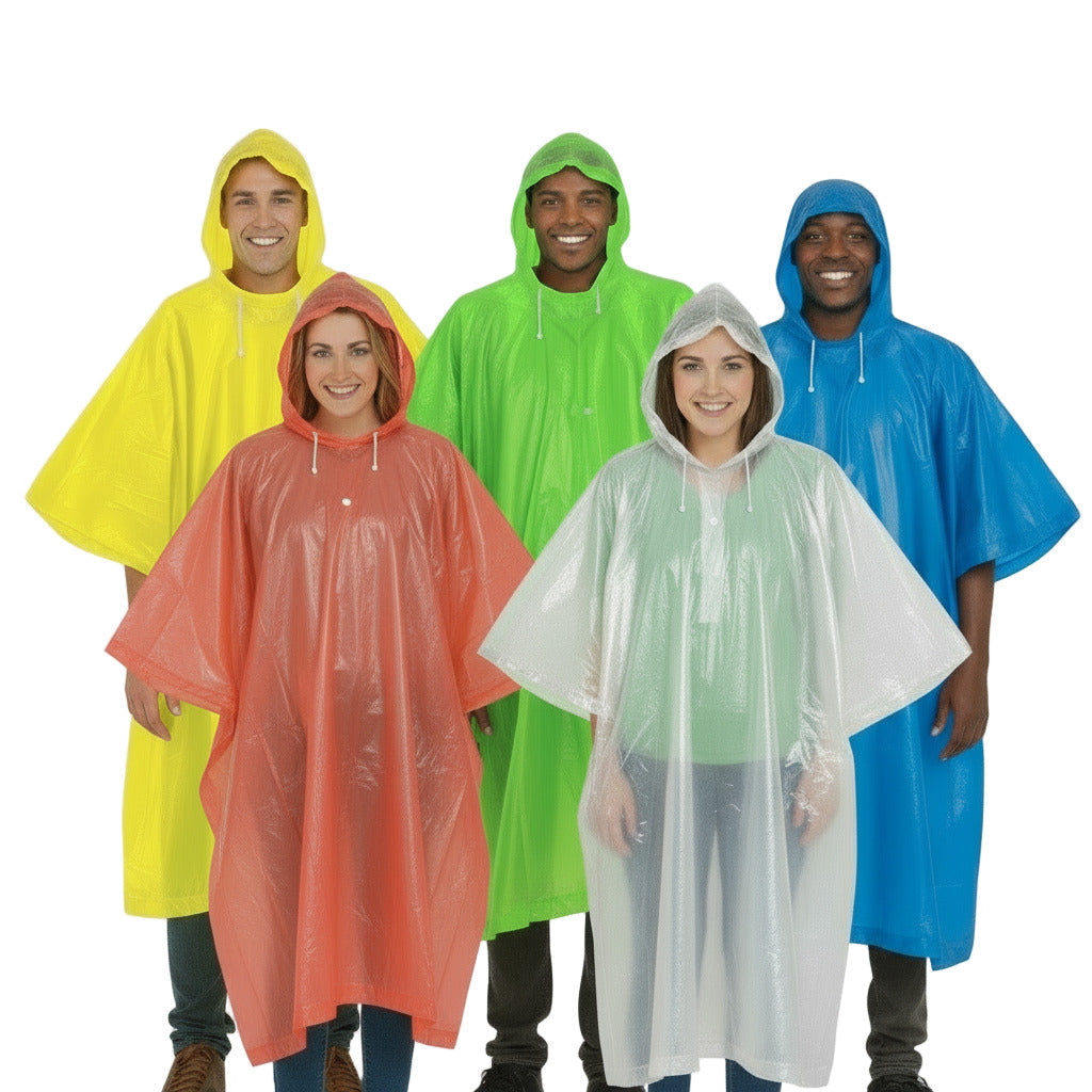 Disposable Rain Ponchos - 5 Colors
