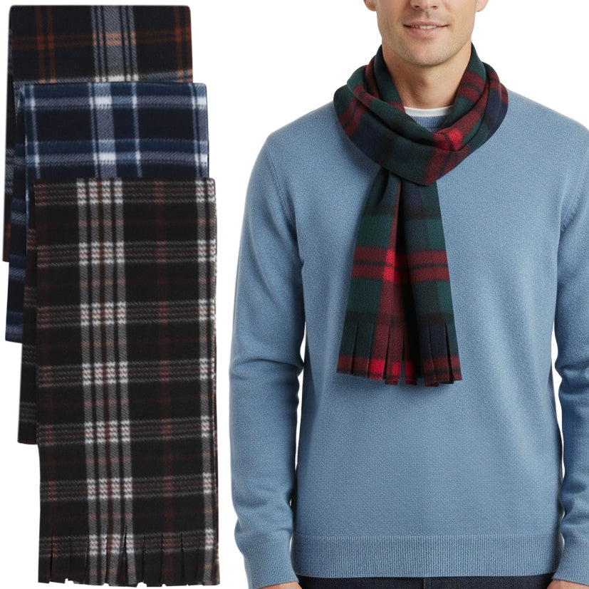 Adult Fleece Scarves 60" x 8" with Fringe - Plaid Assortment