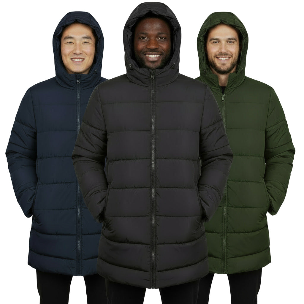 Men's Winter Hooded Puffer Coat - Dark Colors