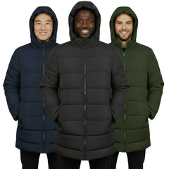 Men's Winter Hooded Puffer Coat - Dark Colors