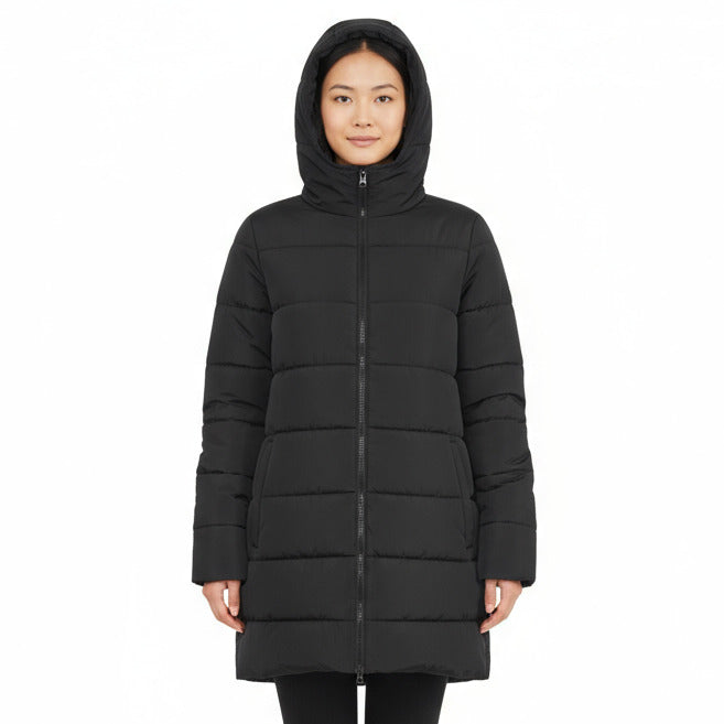 Women's Winter Hooded Puffer Coat - Black