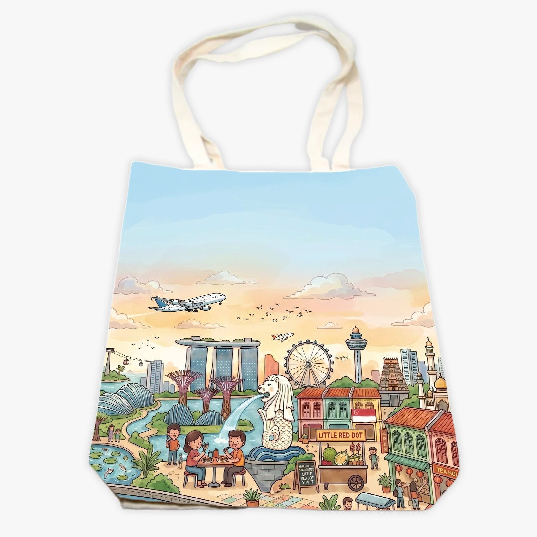 Singapore Themed Cotton Canvas Tote Bag