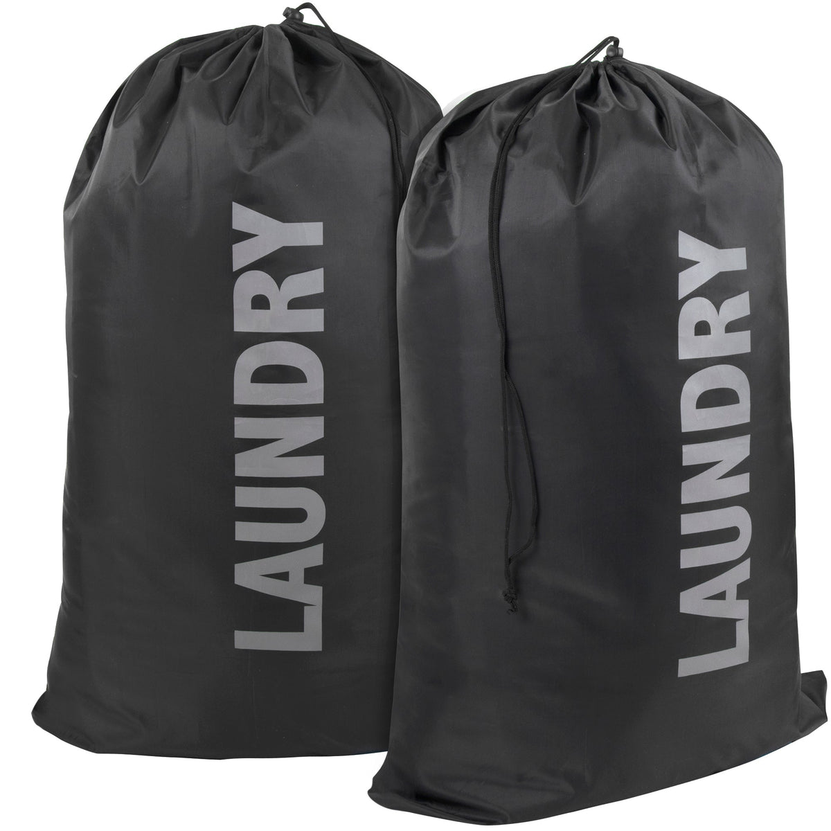 "Laundry" Graphic Drawstring Laundry Bag 2-Pack - Black