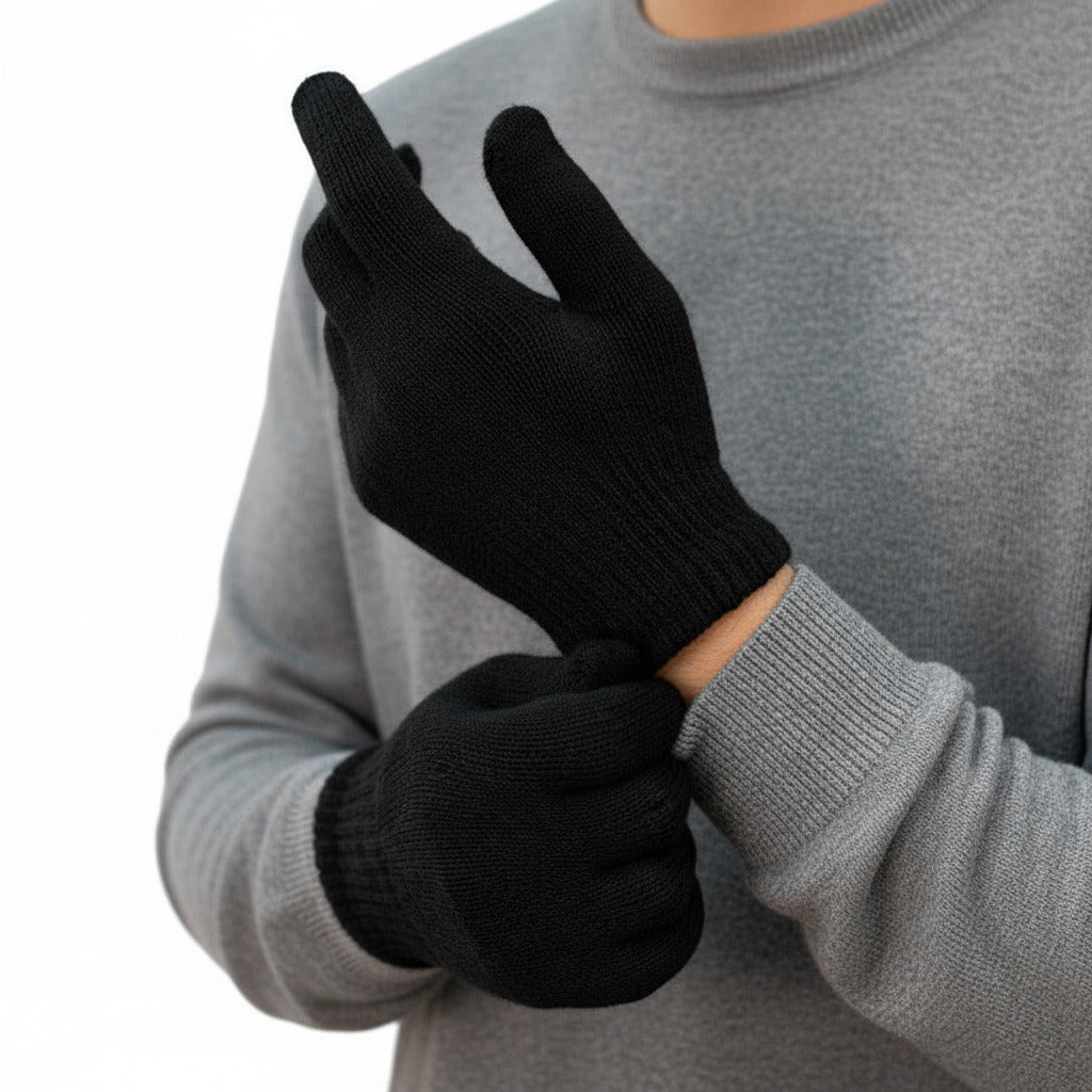 Adult Winter Knit Gloves - Black