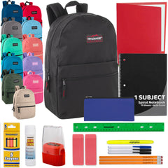 17-Inch Bulk Trailmaker Classic Backpack with 20-Piece School Supply Kit - 12 Colors