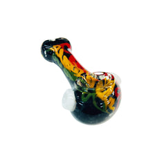 3.5" Hand Pipe Spoon with Rasta Zig Zag Lines and Color Glass Frit