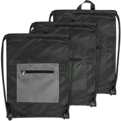 18-inch Front Zippered Drawstring Backpack - 3 Dark Colors