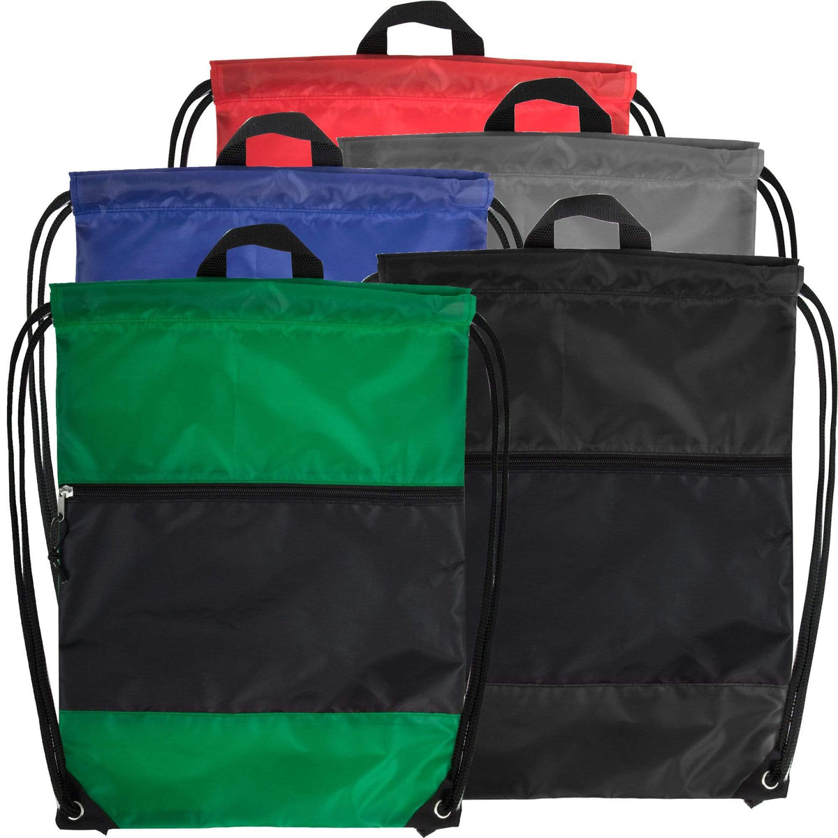 18 Inch Drawstring Bag with Large Zippered Section - 5 Colors