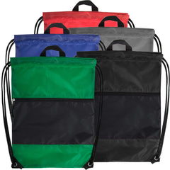 18 Inch Drawstring Bag with Large Zippered Section - 5 Colors