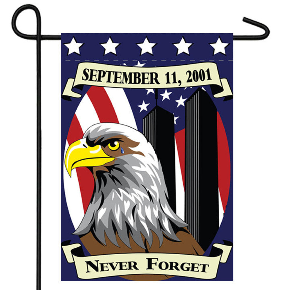 NEVER FORGET 911 -- 28" X 40" GARDEN FLAG ( sold by the piece )