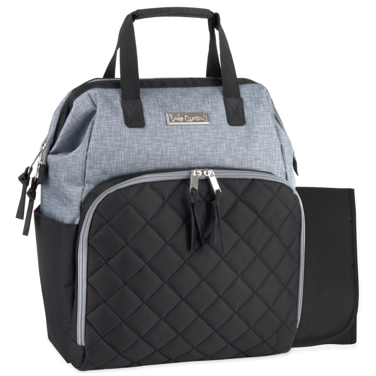 Baby Essentials Quilted Diaper Bag Backpack w Changing Pad - Black & Grey