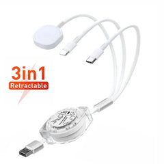 3 in 1 Retractable USB Magnetic Wireless Charger Charging Cable