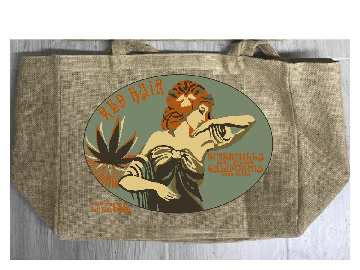 RED HAIR  BURLAP TOTE BAG (Sold by the piece)