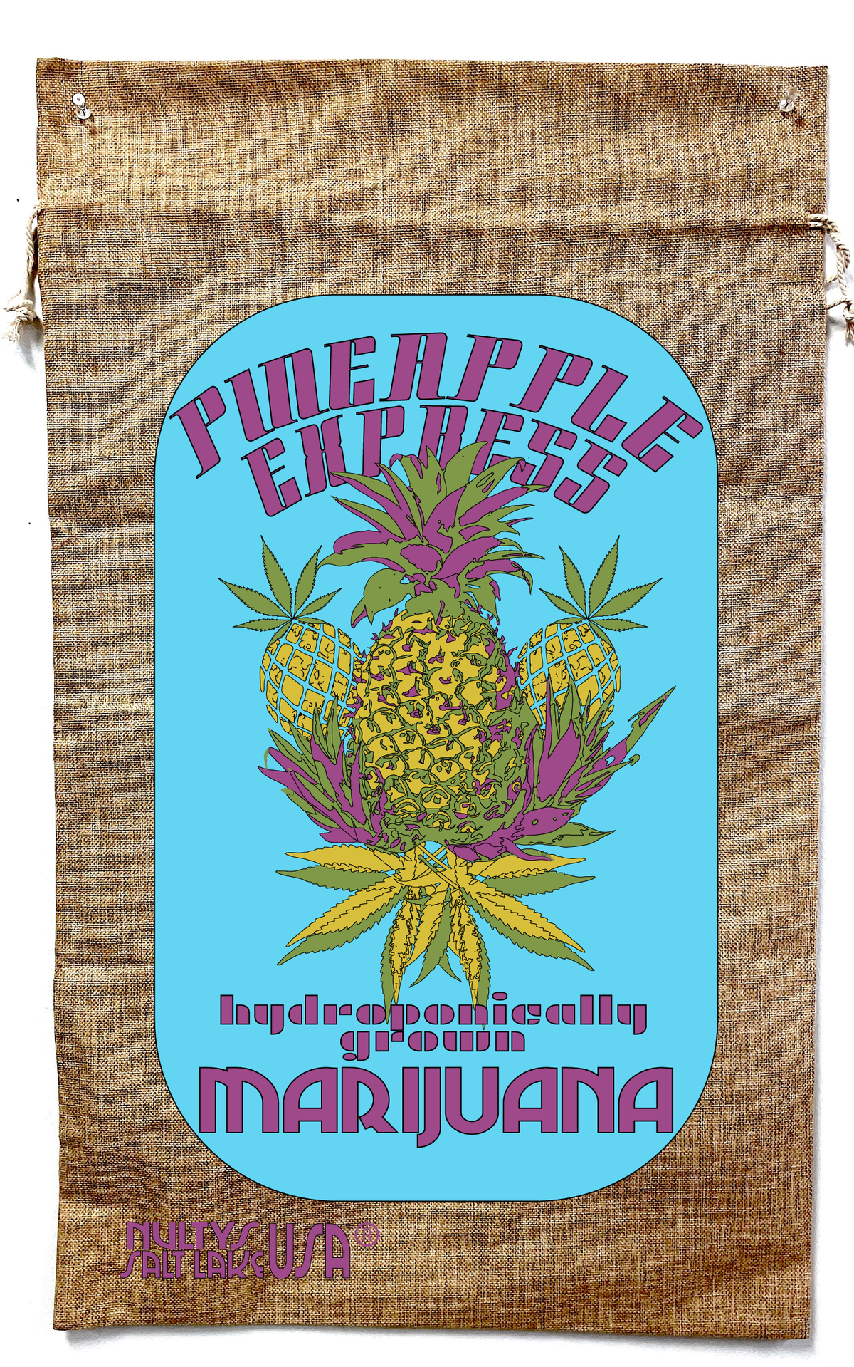 PINEAPPLE EXPRESS MARIJUANA BURLAP BAG ( sold by the piece )