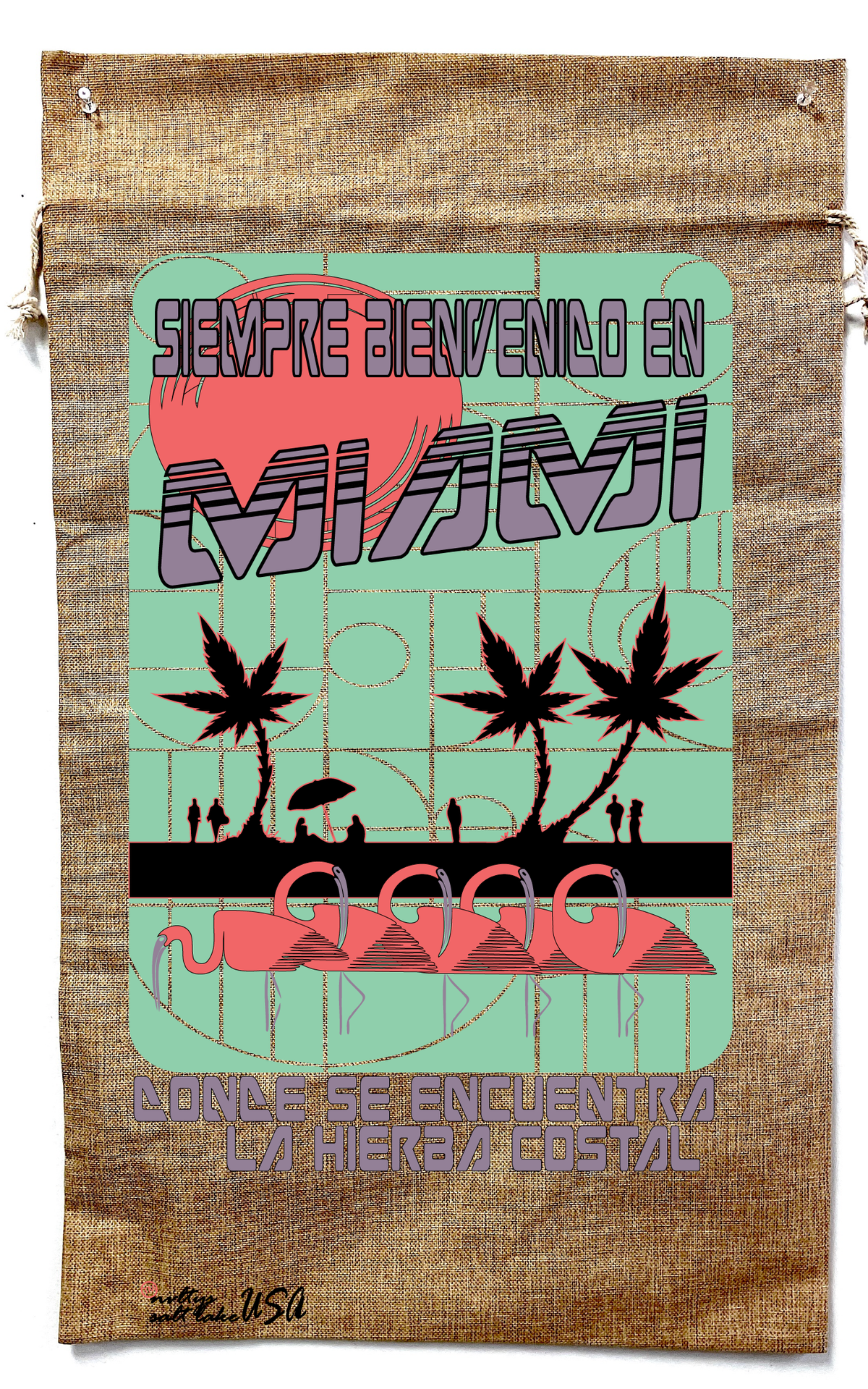 MIAMI MARIJUANA BURLAP BAG ( sold by the piece )