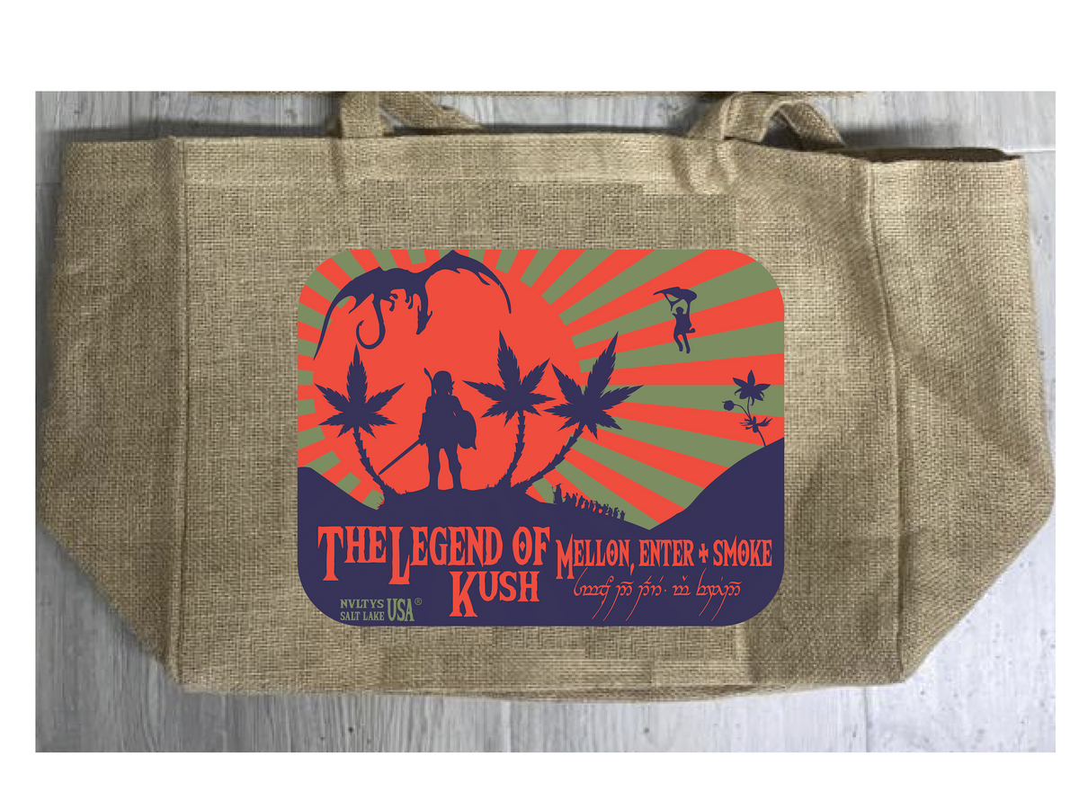 LEGEND OF KUSH MARIJUANA BURLAP TOTE BAG ( sold by the piece )