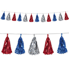Metallic Tassel Garland - Red Silver and Blue 8' (EACH)