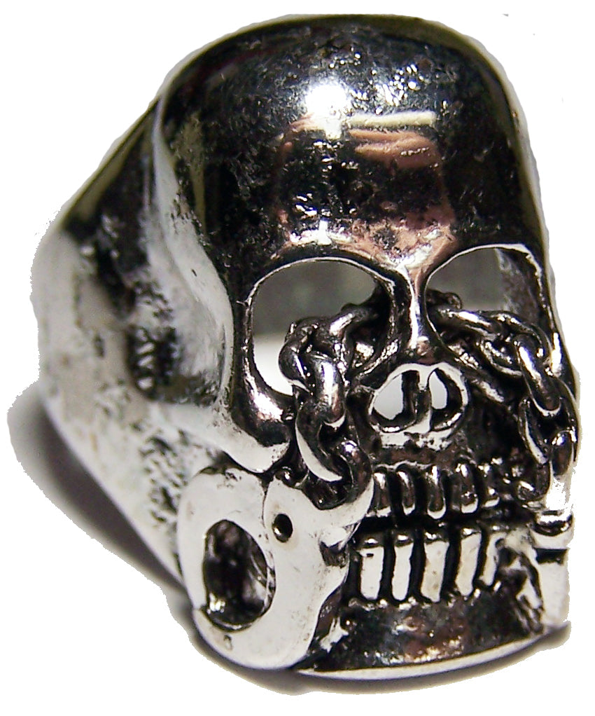 SKULL HEAD W HANDCUFF EYES BIKER RING  (Sold by the piece) *